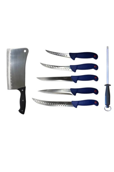 OEM Set de măcelărie compus din 7 piese, 5 cuțite, 1 piatră de ascuțit, 1 sat...