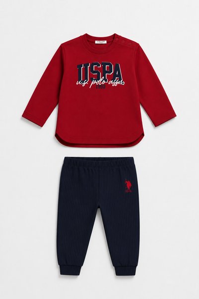 U.S. Polo Assn. طقم مطبوع للأطفال الأولاد من 6 إلى 36 شهرًا باللون الأحمر