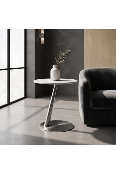 NO BRAND طاولة خدمة جانبية سيراميك 45×45×55 سم فضي