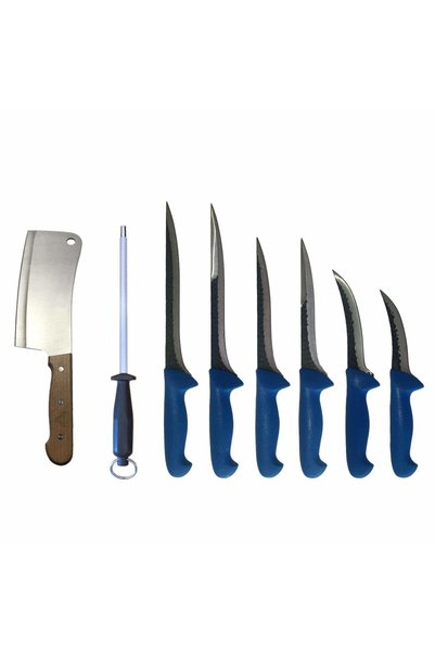 OEM Set de măcelărie compus din 8 piese, 6 cuțite, 1 piatră de ascuțit, 1 sat...