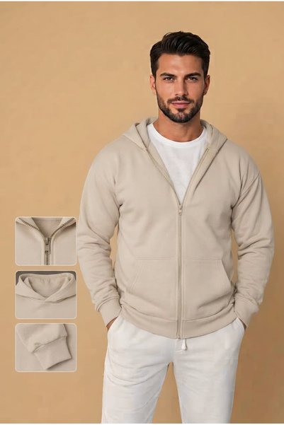 Trend Alkan Zippered Hooded Sweatshirt