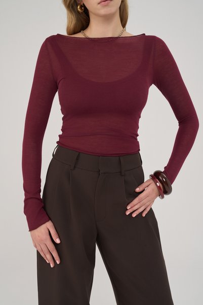 MAI STUDIOS CO. Hola Kayık Yaka Burgundy Basic Blouse