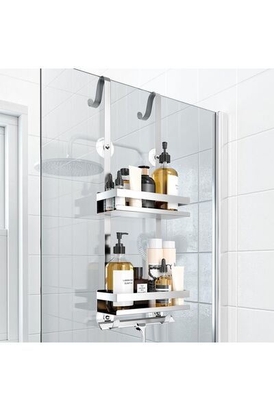 Dotail Wall-Mounted Shower Organizer, 2 Shelves, Drill-Free Installation, 4 S...