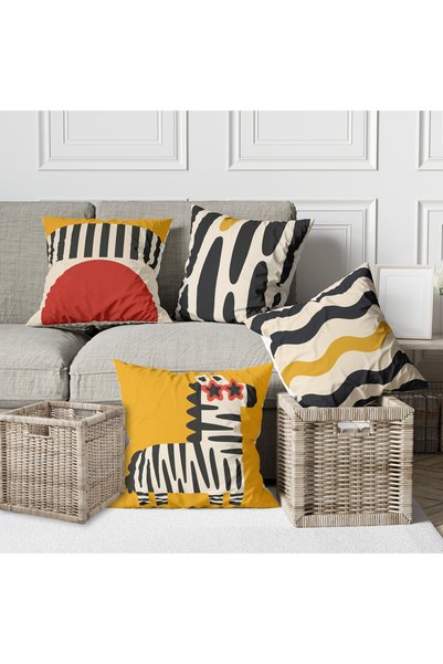 Alkan Homes 4-Piece Combination Double-Sided Zebra and Geometric Patterned De...