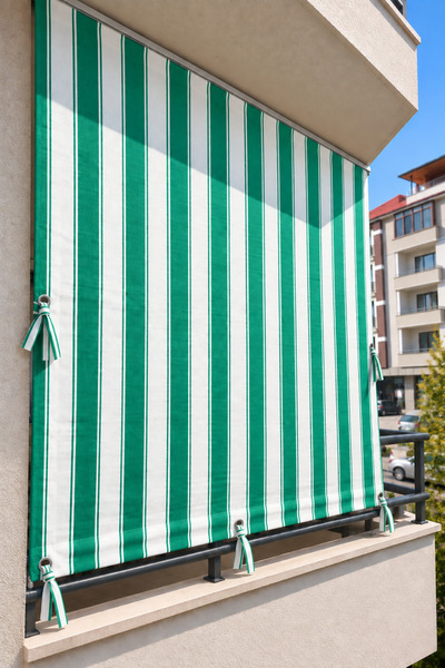 perhal perde ve halı Green and White Striped Balcony Curtain, Terrace Gazebo ...