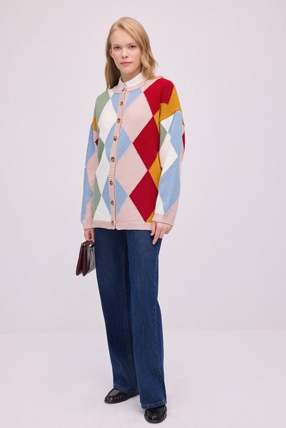 Touché Privé Baklava Patterned O Oversized Cardigan