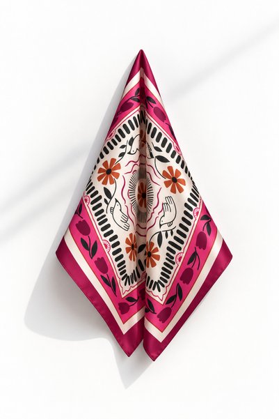 agapi Pink Floral Patterned Satin Scarf 50X50 cm – Stylish Women's Scarf with...