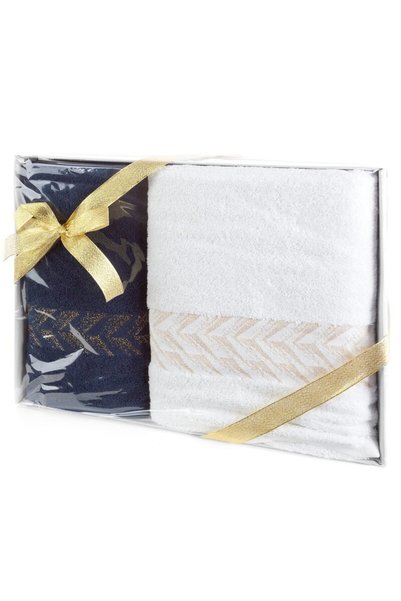 Eurofirany Set prosoape Eurofirany, 1x 50x90cm, 1x 70x140cm, alb si bleumarin...