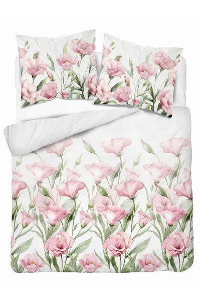 Detexpol Lenjerie de pat satin 220x200 Flori roz pe fundal alb 5328 A Home Sa...