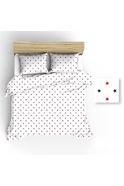 Karo Set de lenjerie de pat 150x200 R017 alb bleumarin stele rosii 46N 1 fata...
