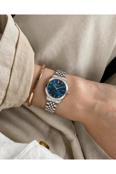 Ferrucci Milano Women's Wristwatch Silver Color Metal Band Blue Dial Stone De...