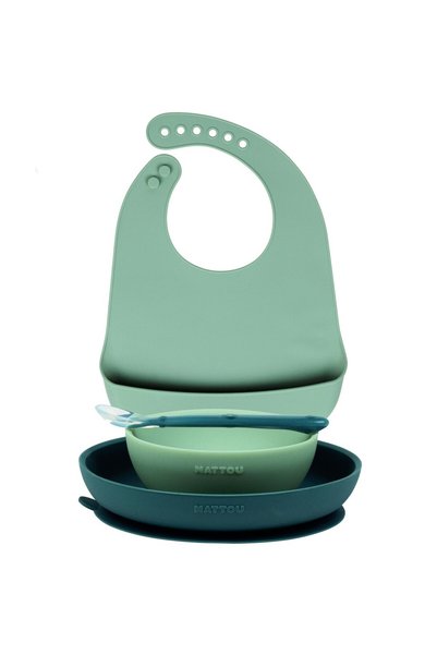 Nattou Set de vase din silicon 4 bucăți cu o bavetă verde