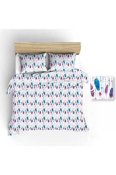 Karo Set de lenjerie de pat 200x220 1226E pene albe roz albastru