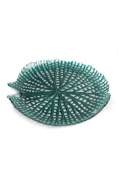 Eurofirany Platou din sticla Mela in forma de frunza de nufar, 32x3 cm, turcoaz