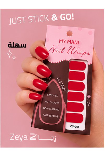 MY MANI ملصقات أظافر أحمر لامع – 16 شريط مع مبرد أظافر – سهلة التركيب بدون UV...