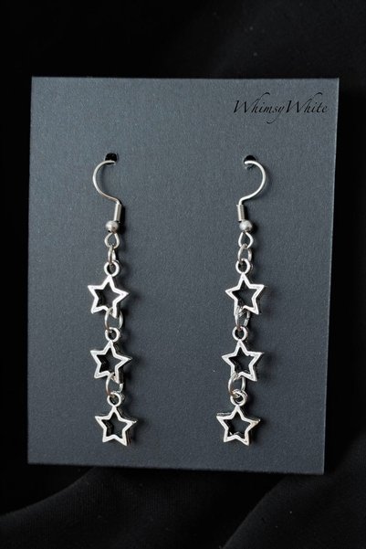 WhimsyWhite Silver Color Triple Star Dangle Earrings - Y2K Starry Earrings wi...