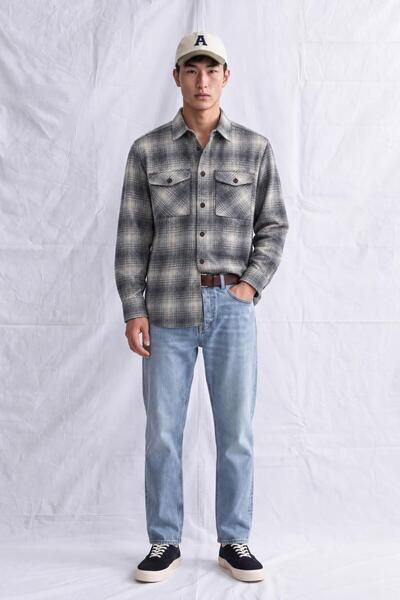 TENA Men's Gray Double Pocket Regular Fit Shirt