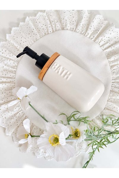 MODA OZY Bambu Stantlı 500 ml Seramik Sabunluk (Sazlık Çiçek Hediyeli) 1Adet Sabunluk