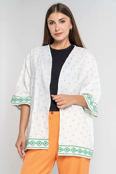 DALYDRESS جاكيت كيمونو بأكمام ثلاثة أرباع مزين بالزهور