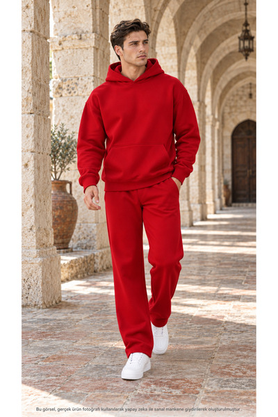 caddekombin Men's Basic Hooded Tracksuit Set - Draped Comfortable Fit Sweatsh...