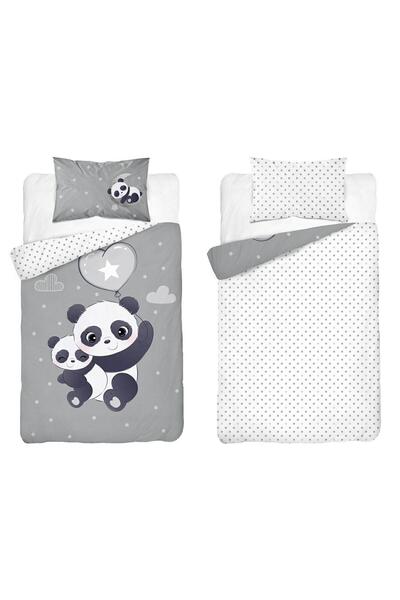 Detexpol Set lenjerie de pat copii, Detexpol, Baby Bamboo 4790 B, gri-alb, mo...
