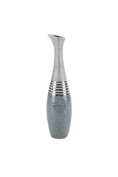 Eurofirany Vaza decorativa, fi 15x60cm, argintie