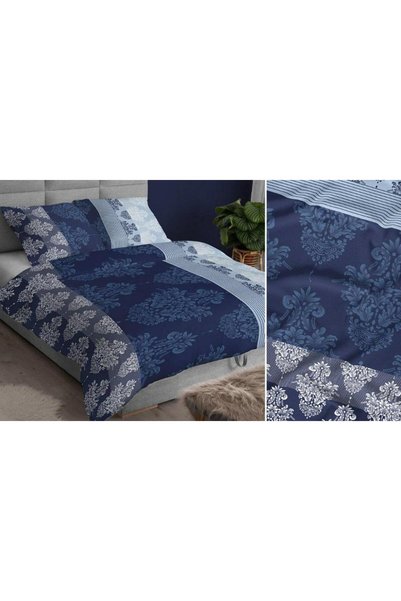 Karo Set de lenjerie de pat satinat 140x200 ornamente bleumarin cu fermoar 39...