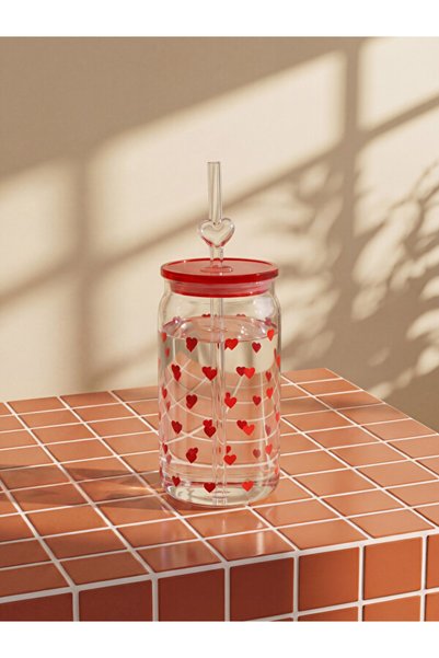 LC Waikiki Quality Parts from Çelebi Store Embossed Glass Cup with Straw 480 ml