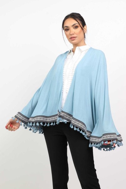 DALYDRESS جاكيت كيمونو طويل الأكمام بفتحة أمامية وتصميم سادة