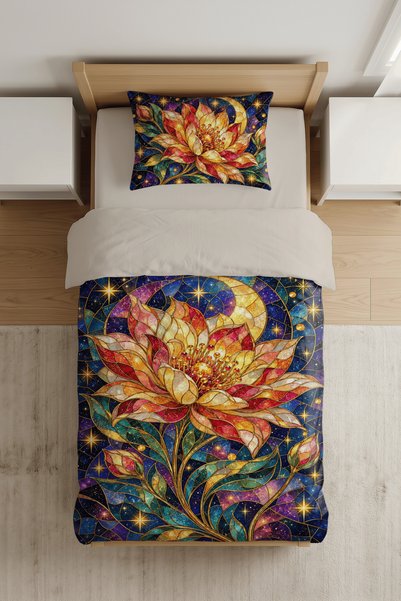 Luvis Store Celestial Bloom Lotus Flower Patterned Digital Printed Single Duv...