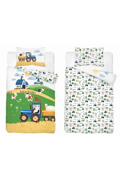 Detexpol Lenjerie de pat pentru copii din bumbac 90x120 tractor albastru de f...