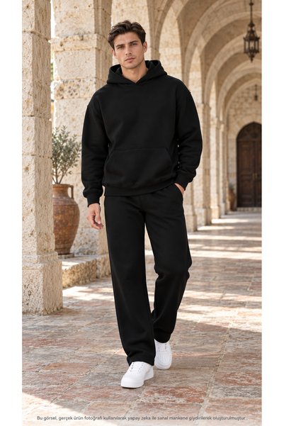 caddekombin Men's Basic Hooded Tracksuit Set - Draped Comfortable Fit Sweatsh...