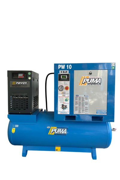 Puma PWDK10 500 LİTRE DEPO ÜZERİ VİDALI HAVA KOMPRESÖRÜ 10 HP-7,5 KW 8-10 BAR