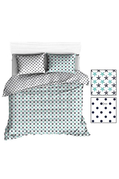 Karo Set de lenjerie de pat 90x120 R136 steluta de mare alba cu buline bleuma...