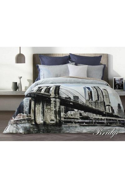 LUXURY Lenjerie de pat satin 220x200 Brooklyn Bridge gri grafit Lusso D48 fet...