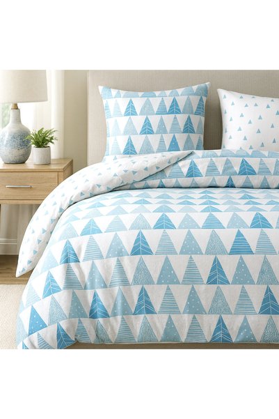 Darymex Lenjerie de pat satinata 220x200 triunghiuri 1464/1 alb turcoaz fata-...