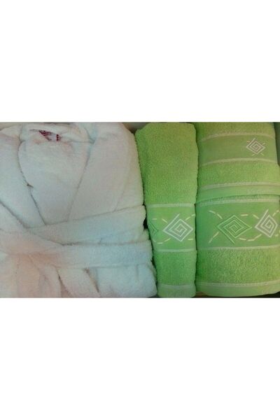 Faro Set halat de baie Faro, XL, 3 prosoape, 100% bumbac, alb, verde, 30x50cm...
