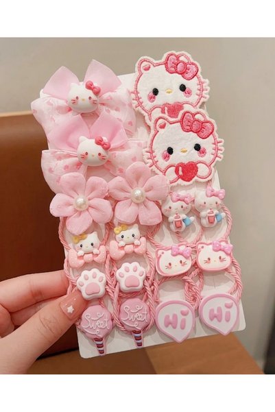 Hello Kitty Temalı Çocuk lastikli Toka Seti