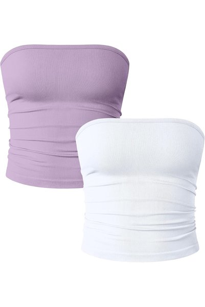 OtherMax Top Tub Damski fără bretele, elastic, set de 2 bucăți, Violet/Alb L