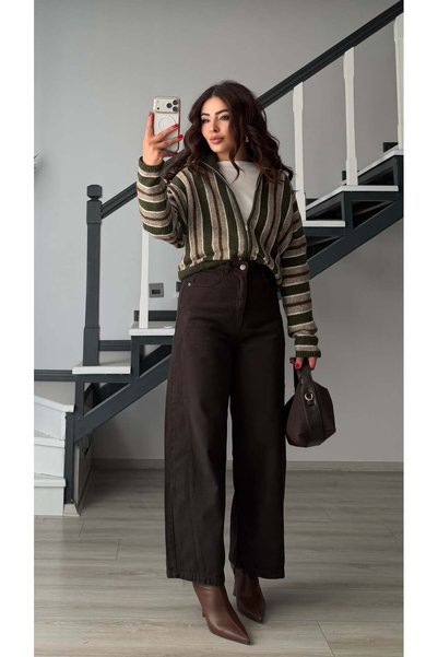 Oslove Bitter brown double stitched baggy jeans