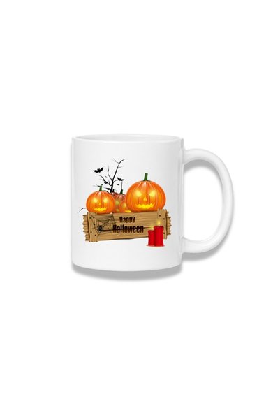 Fabricacucadouri.ro Cana ceramica 380 ml – Happy Halloween – dovleci si lumanare