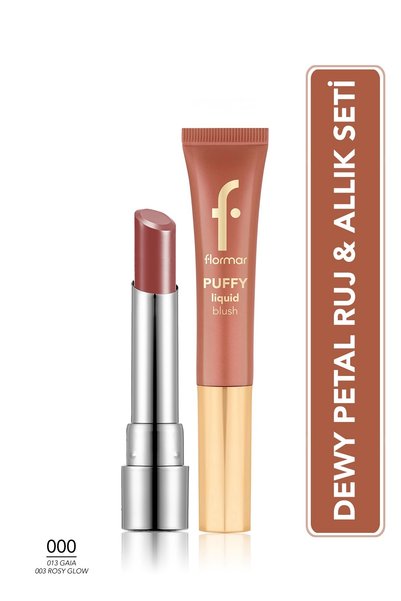 Flormar Dewy Petal Allık ve Ruj Seti - Puffy Liquid Likit Allık ve Sheer Up N...