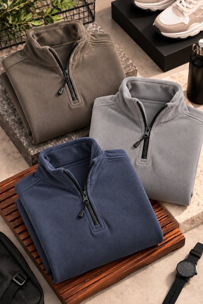 COMBİNE MİCHAİL Men's Half Zipper High Collar 3-Piece Fleece