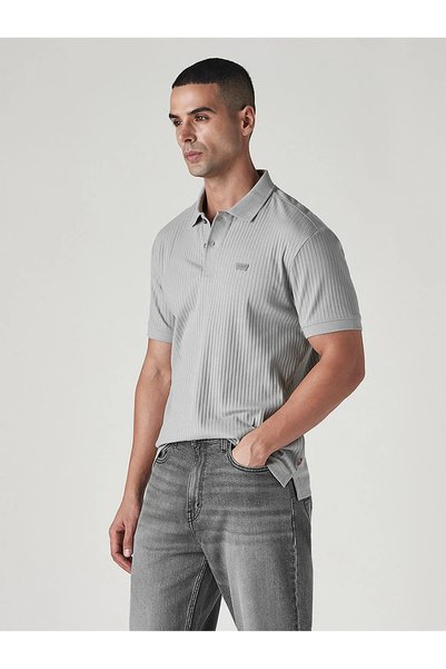 Levi's Men's Gray Textured Ribbed Polo T-Shirt 004Lx-0012