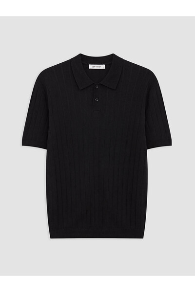 LC Waikiki Peak New Season Black Polo Collar Men's Knitwear T-Shirt