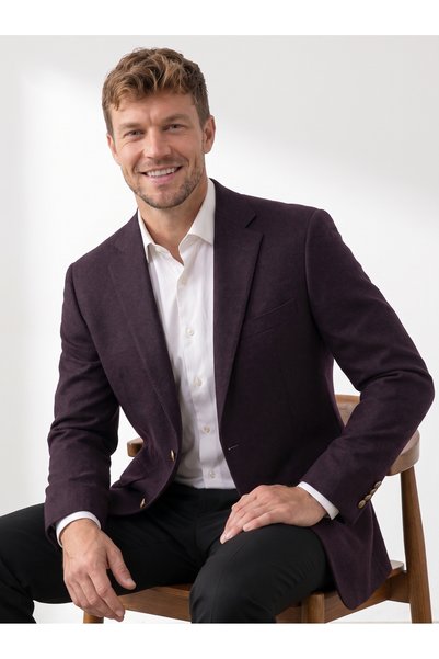 HAVAN MENSWEAR Men's Dark Plum Classic Cut Wool Blazer Jacket