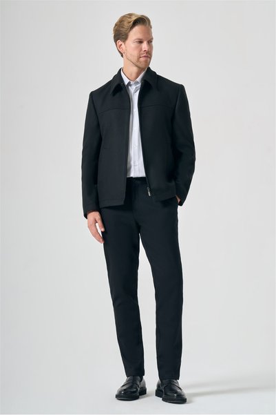 İmza Black Berber Collar Cashmere Slim Fit Flexible Coat 1007265121