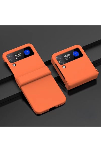 BURAQ غطاء هاتف قابل للطي بملمس جلدي لسامسونج جالاكسي Z Flip3 5G (برتقالي)