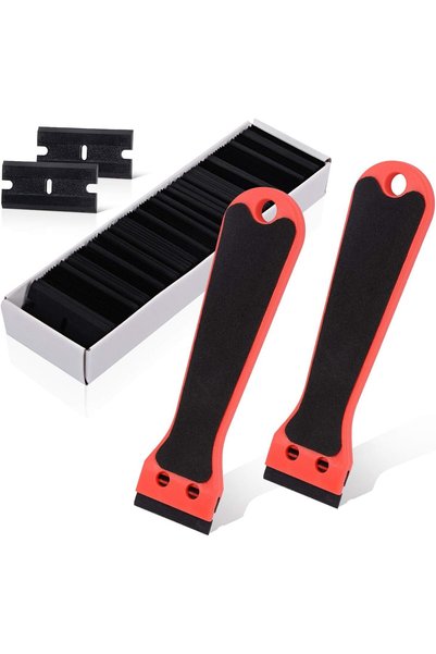 SYOSI 2 Pack Plastic Razor Scrapers, Red 6-inch Long Handle Adhesive Removal ...