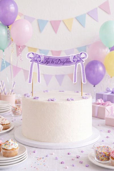 Le Mabelle Lila Happy Birthday Bow Model Cake Decoration